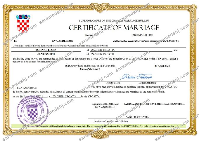Croatia marriage certificate Word and PDF template